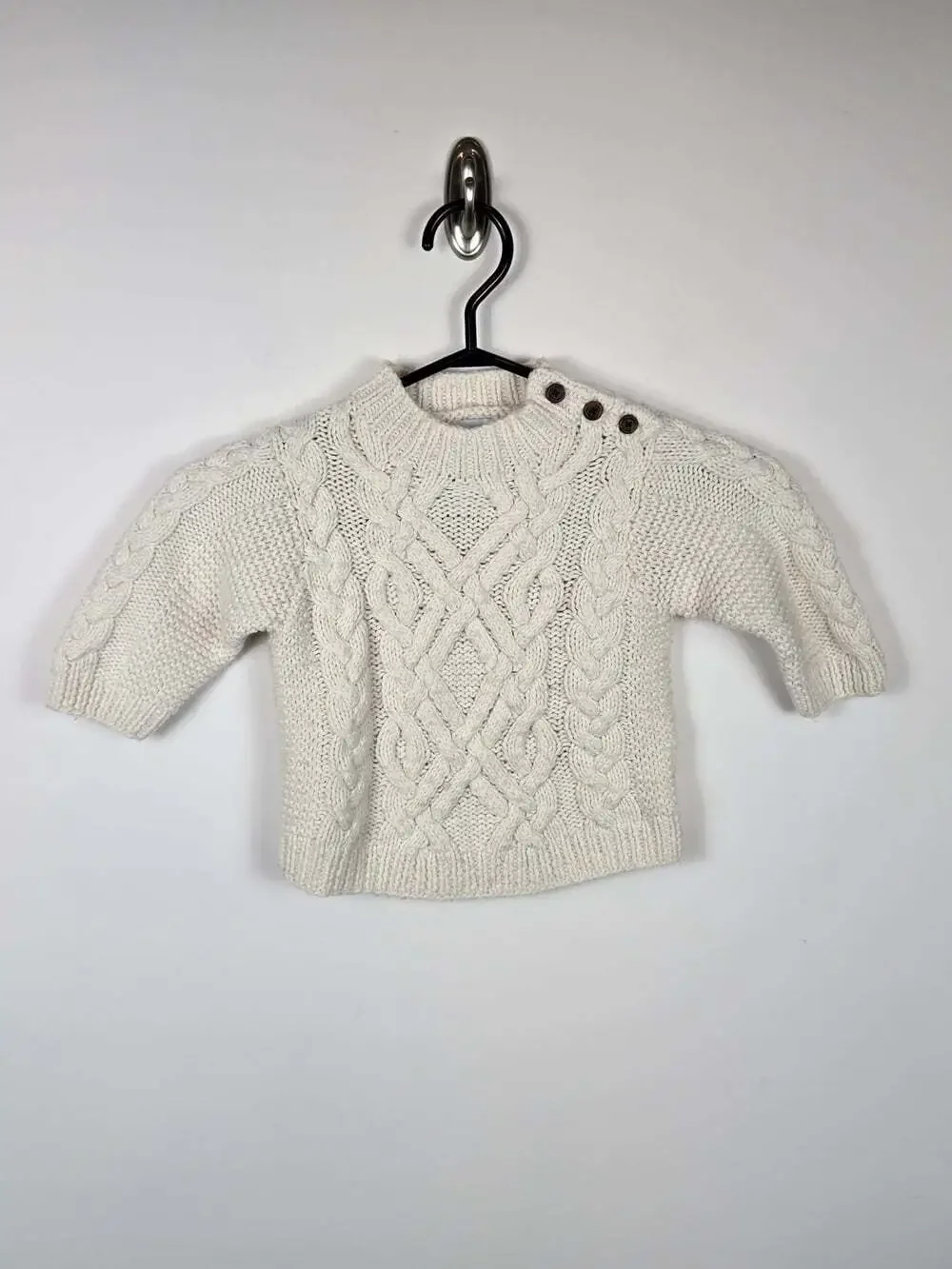 Vintage Baby Gap Cream Cable Knit Wool Sweater 12-18M Fisherman